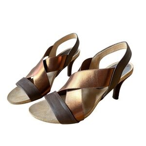 ANYI LU SLINGBACK SANDAL PUMP 8 STRAPPY BRONZE COPPER SLIP ON ELEGANT HEEL CHIC